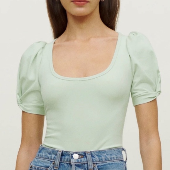 Reformation Tops - Reformation Frances Knit Top Pistachio Green in SMALL Puff Sleeves Scoop Neck